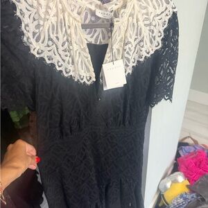Sandro Black Lace Dress with Cream Collar